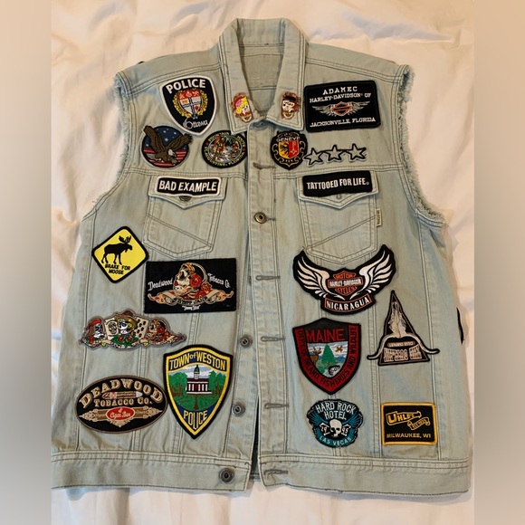 Ring of Fire Other - Ring of Fire denim jeans jacket with multiple patches